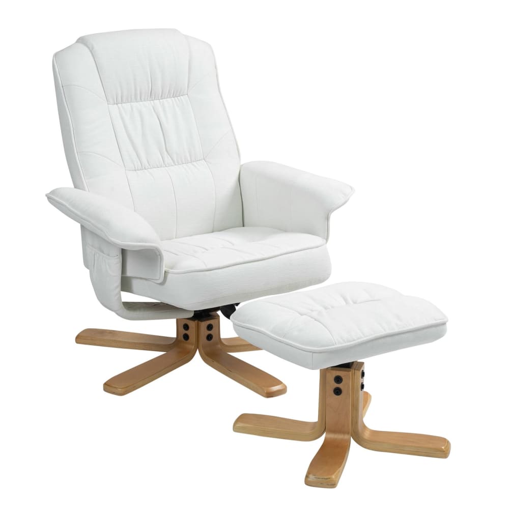 Fauteuil de relaxation avec repose-pied en tissu, blanc