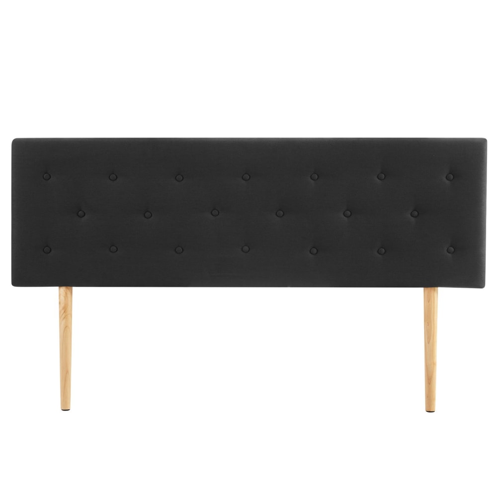 Tête de lit capitonnée en tissu sur pieds en bois, noir, 160 cm