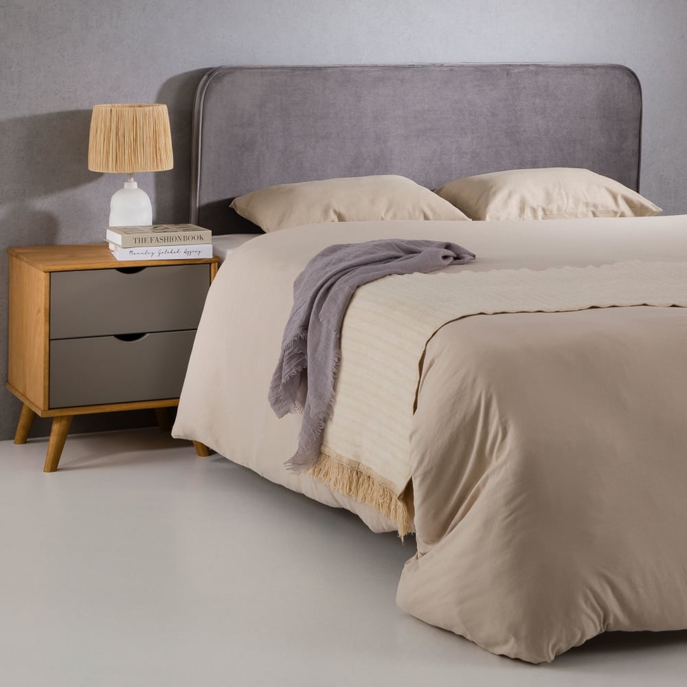 Kopfteil mit Samtbezug 160x190 cm, grau - Maisons Du Monde