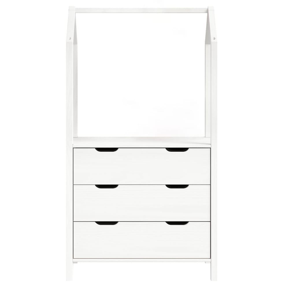Commode enfant Montessori 3 tiroirs 1 tringle en bois massif, blanc