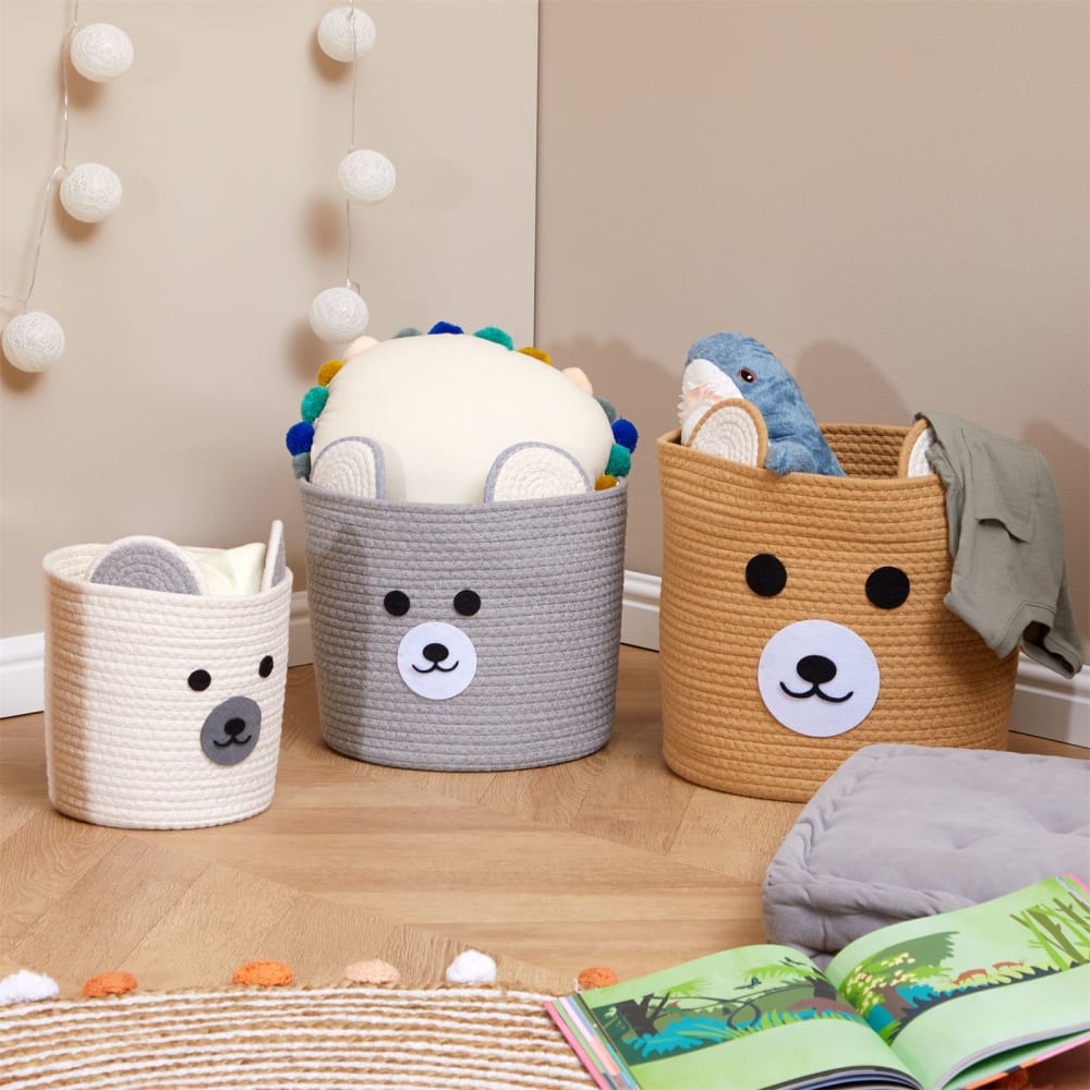 Kinderzimmer Aufbewahrungskörbe aus Polyester, weiß/grau -