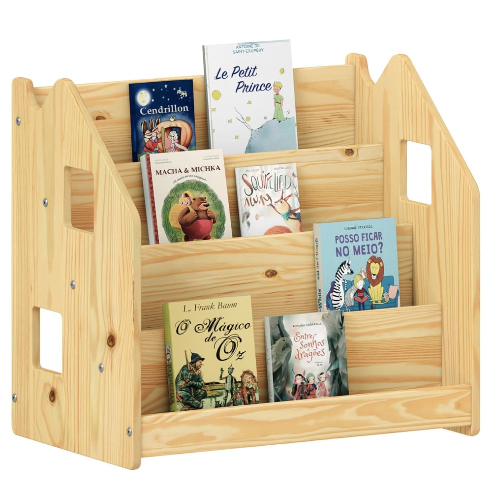 Bibliothèque enfant 4 compartiments en bois massif, coloris naturel