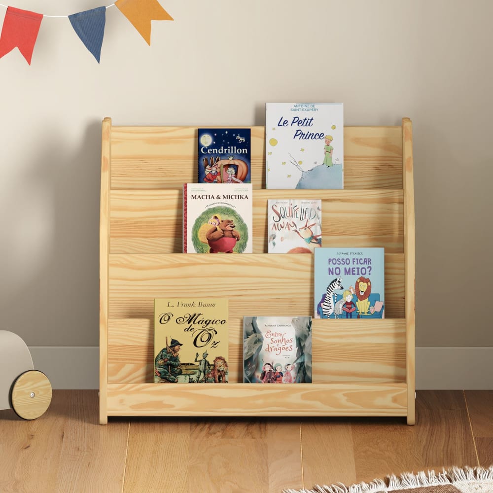 Bibliothèque enfant 4 compartiments en bois massif, coloris naturel (IDIMEX) - Image 2