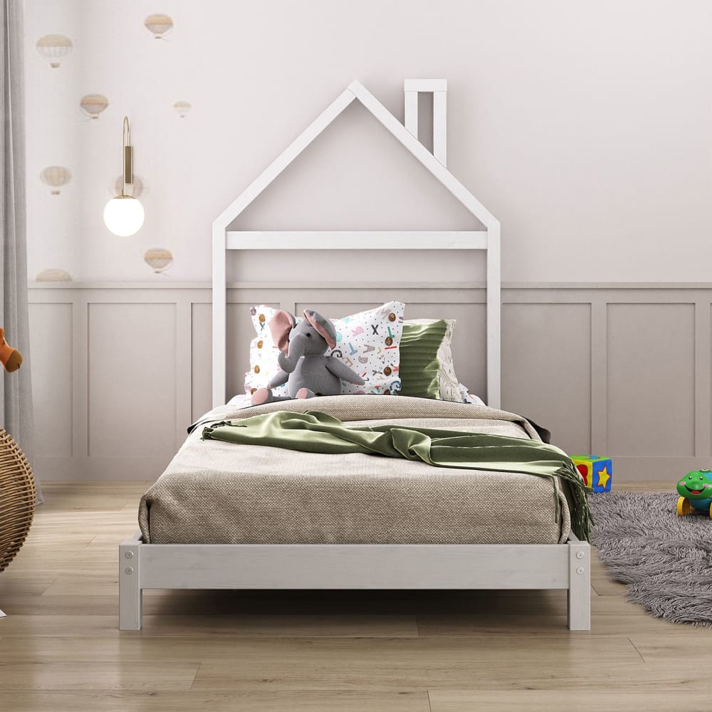 Lit enfant montessori en bois massif, blanc, 90 x 200 cm - Maisons du Monde