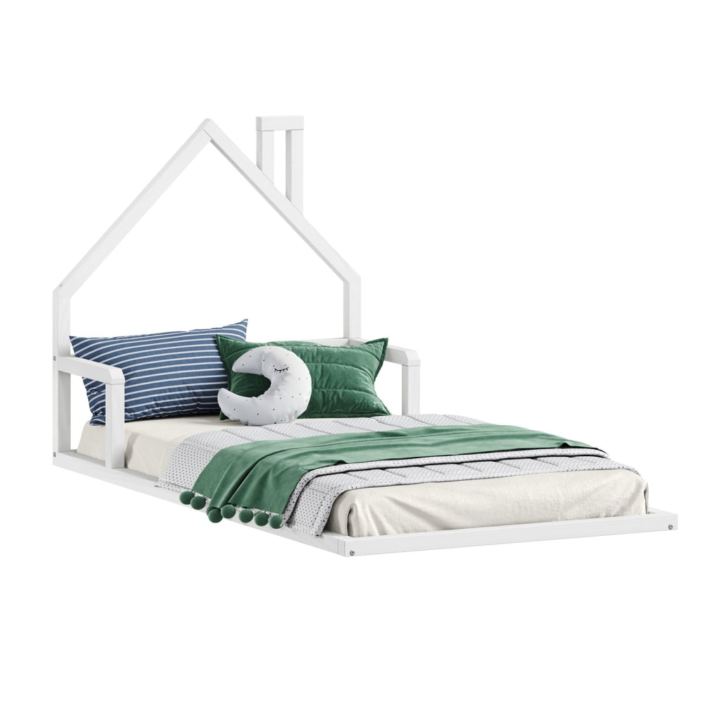 IDIMEX Bodenbett mit Hausdach aus Kiefern Holz 90x200 cm, weiß style modern Holz Baby