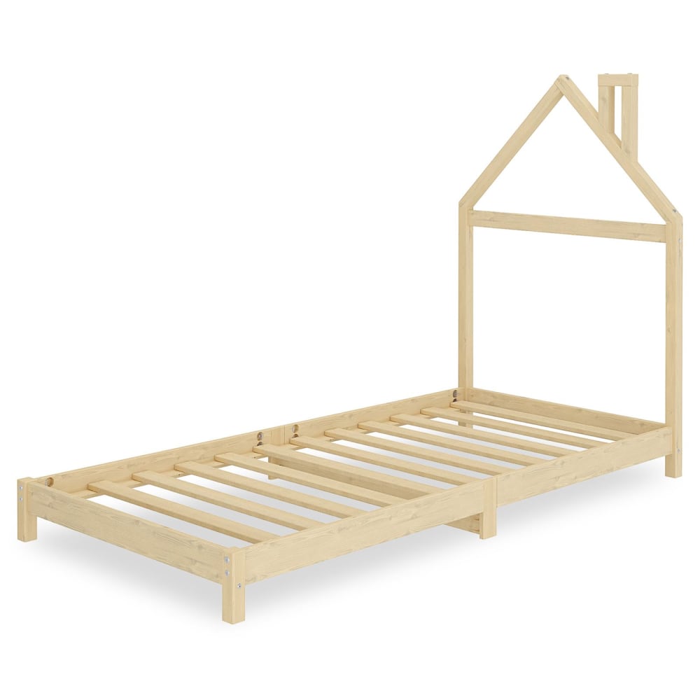 Lit enfant Montessori en bois massif, coloris naturel, 90 x 200 cm