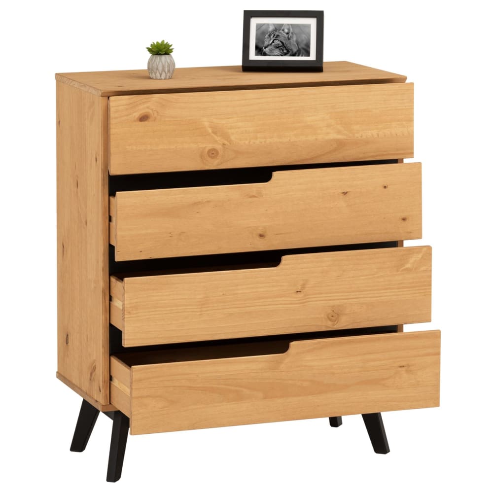 Commode 4 tiroirs en bois massif, effet antique