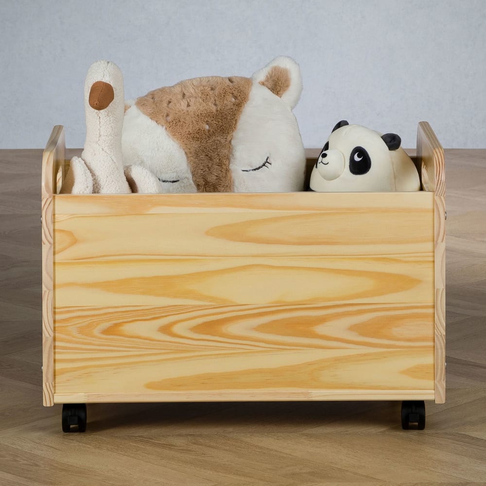 Coffre à jouets sur roulettes en bois massif, naturel (IDIMEX) - Image 2