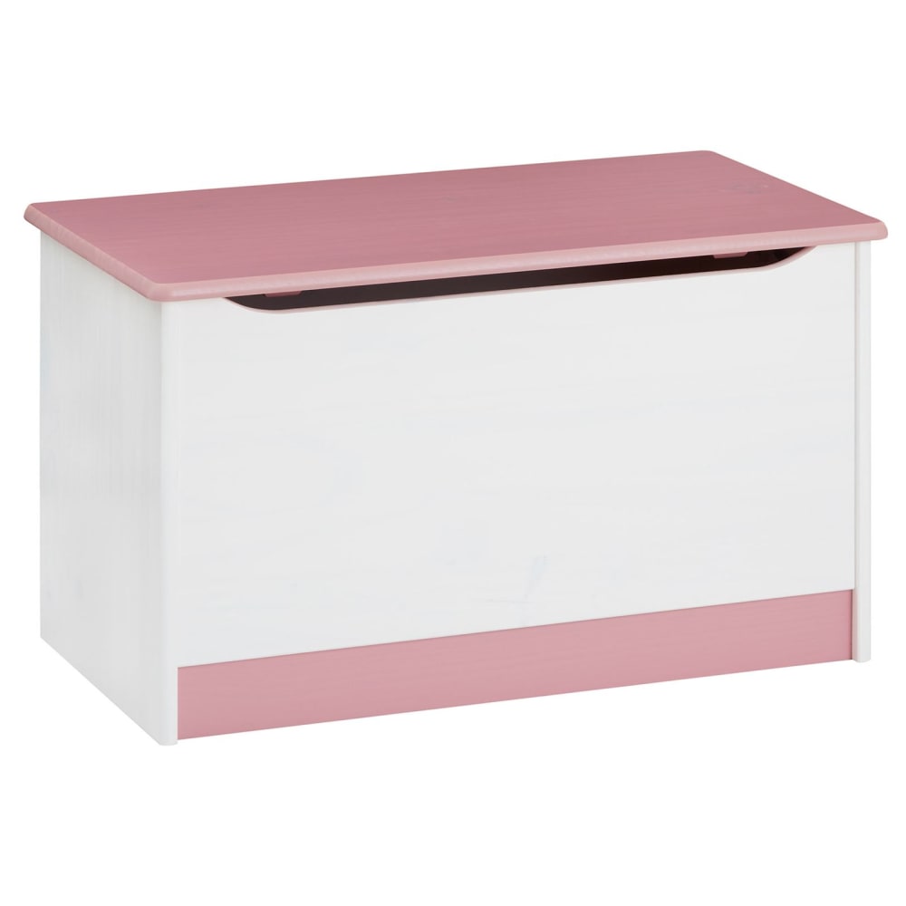 Coffre en bois massif, blanc/rose, avec plateau rabattable
