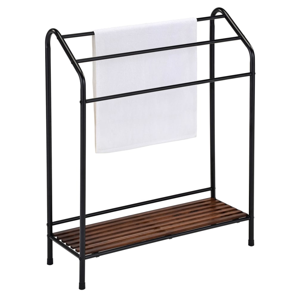 IDIMEX Porte-serviettes 3 niveaux, en métal, noir/noyer style contemporain Noir Métal - 72x85x27cm