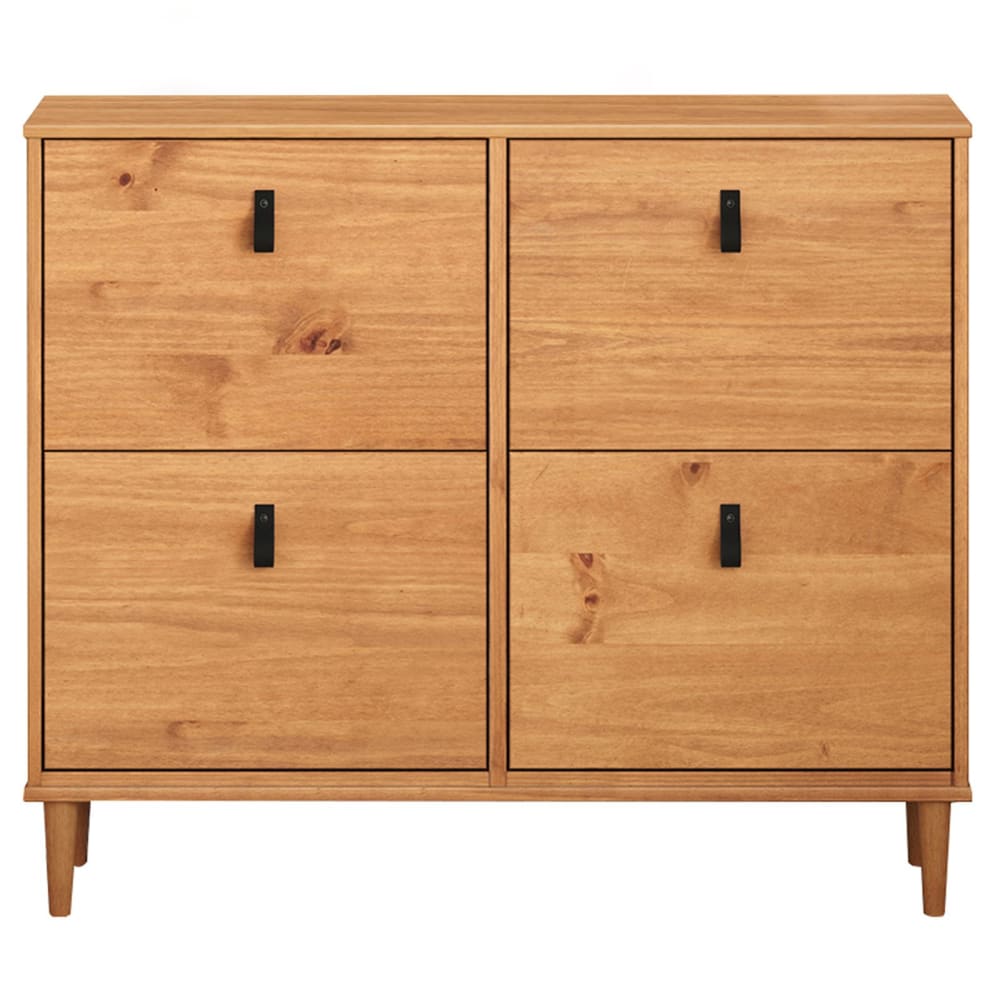 Meuble à chaussures 4 abattants en bois massif, coloris chêne