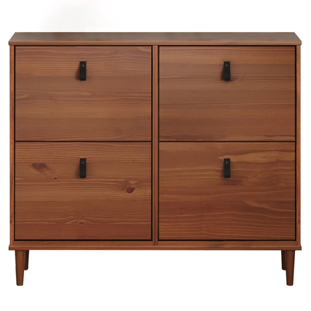 Meuble à chaussures 4 abattants en bois massif, coloris châtaigne