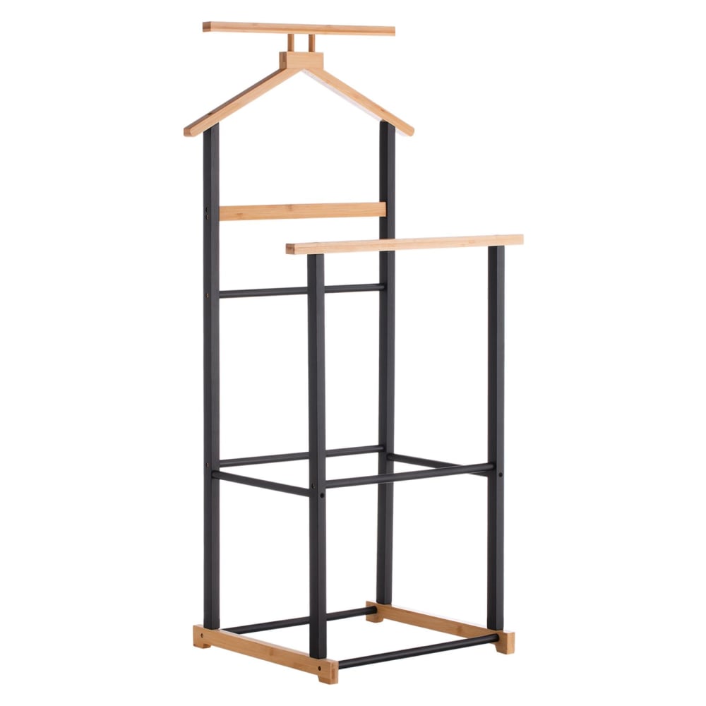 IDIMEX Valet de chambre 1 tringle en bambou, coloris naturel style contemporain Noir Bambou - 40x109x49cm