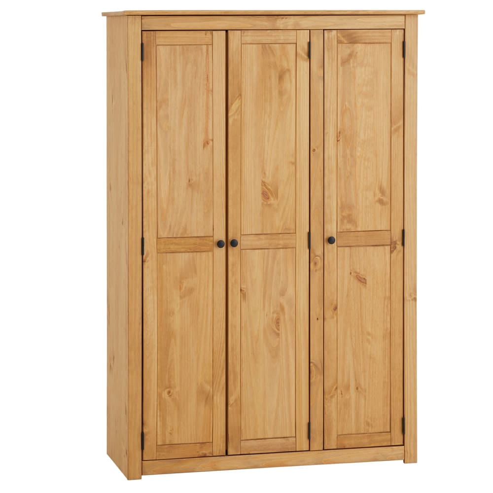 Armoire 3 portes 4 étagères 1 tringle en bois massif, coloris naturel