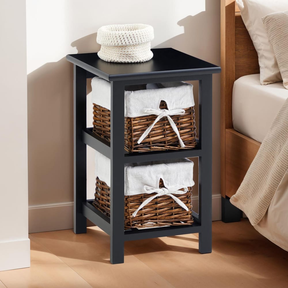 Nachttisch mit zwei Weidenkörben, schwarz - Maisons Du Monde