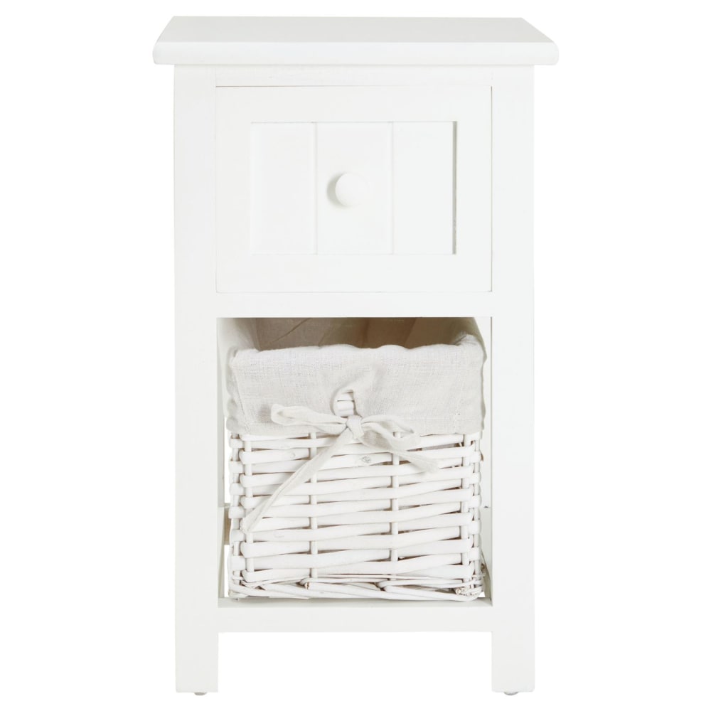 Tables de chevet 1 tiroir 1 panier en osier (x2), blanc