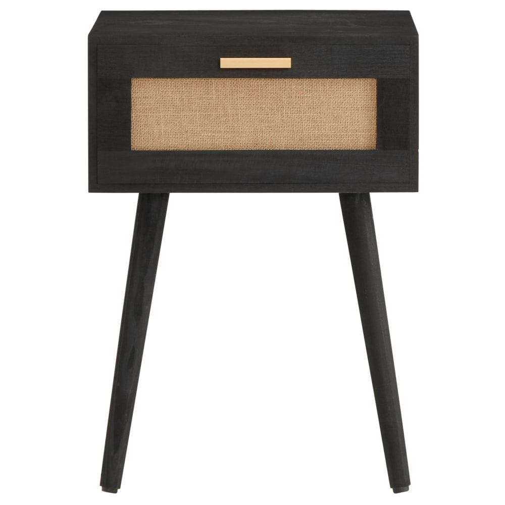 Table de chevet en bois 1 tiroir en lin, noir