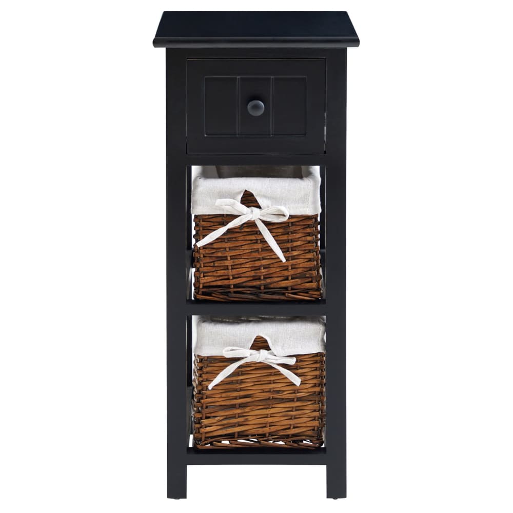 Table de chevet 1 tiroir 2 paniers en osier, noir