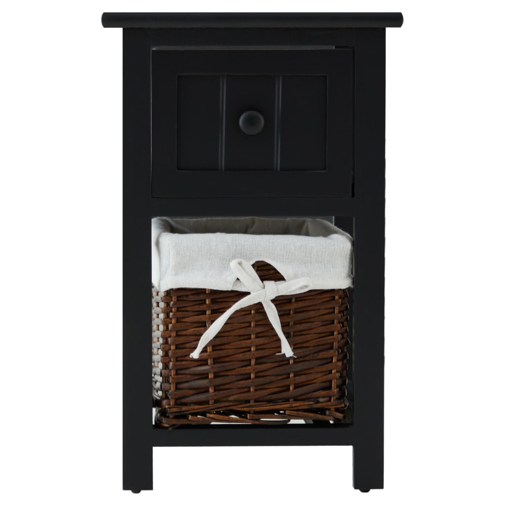 Tables de chevet 1 tiroir 1 panier en osier (x2), noir