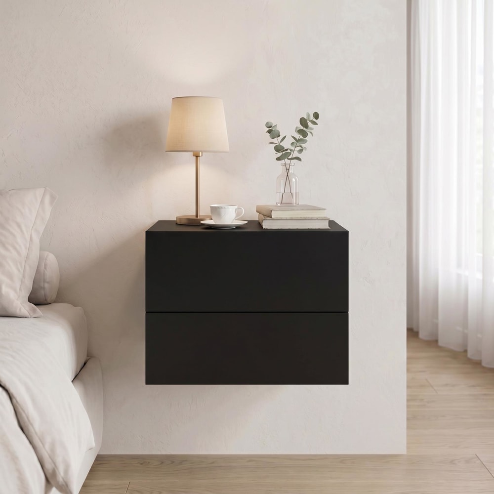Table de chevet suspendue 2 tiroirs, noir - Maisons du Monde