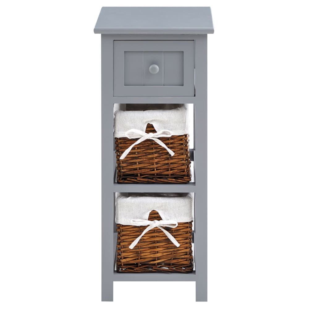 Table de chevet 1 tiroir 2 paniers en osier, gris