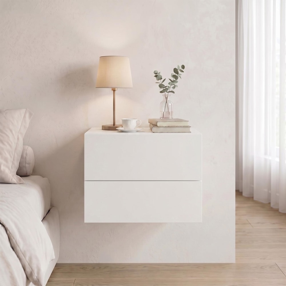 Table de chevet suspendue 2 tiroirs, blanc