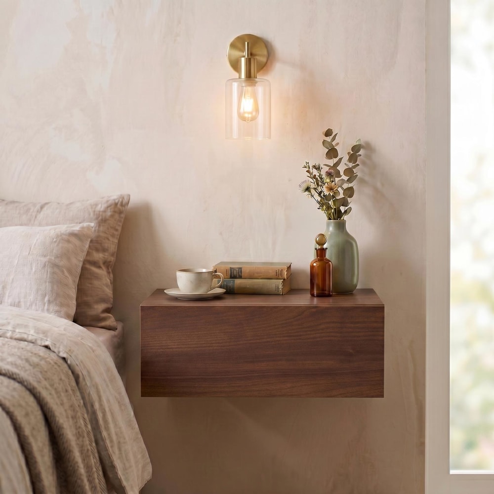 Table de chevet suspendue 1 tiroir, coloris noyer