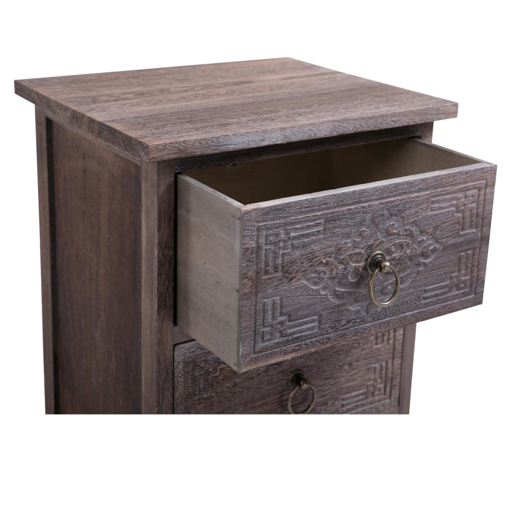 Table de chevet 2 tiroirs en bois de paulownia gravé, brun/gris - Maisons du Monde
