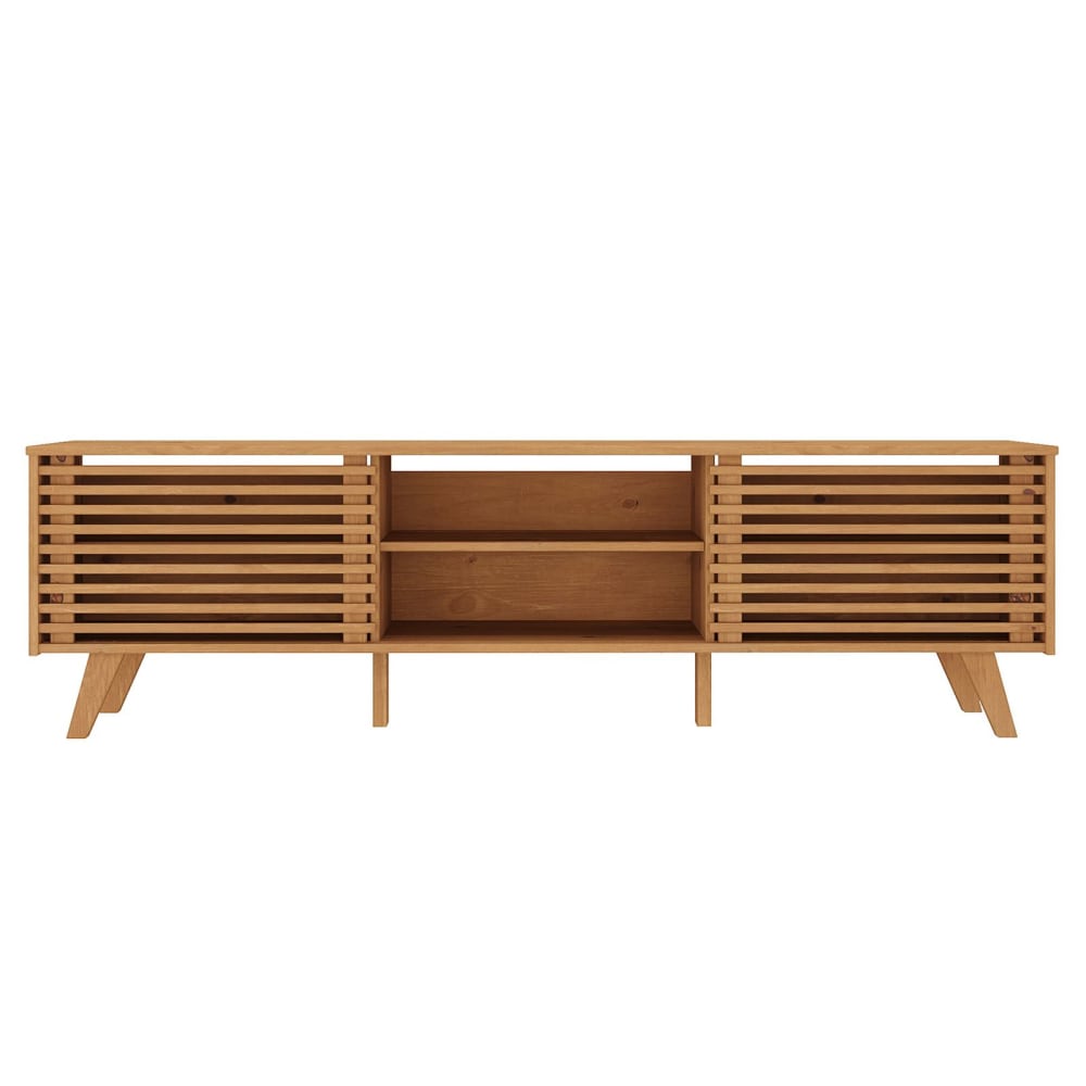 Meuble TV à portes coulissantes, en bois massif, coloris chêne