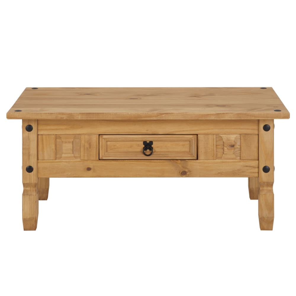 Table basse 1 tiroir en bois massif, coloris naturel
