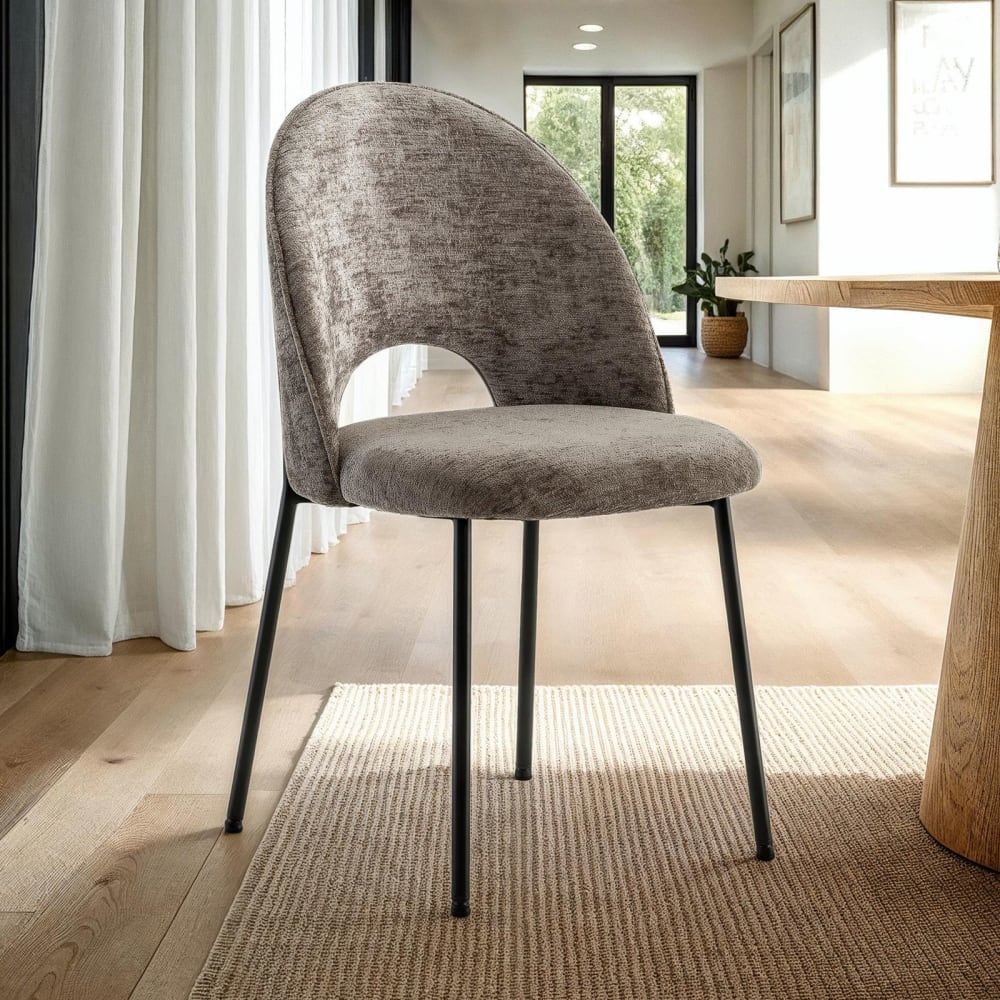 2er-Set Esszimmerstühle mit Stoffbezug aus Chenille, grau -
