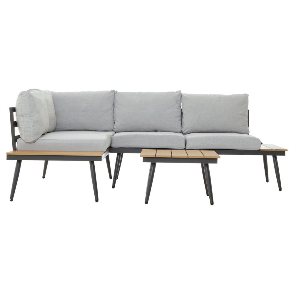 Salon de jardin 3/4 places en aluminium et polybois, brun/gris