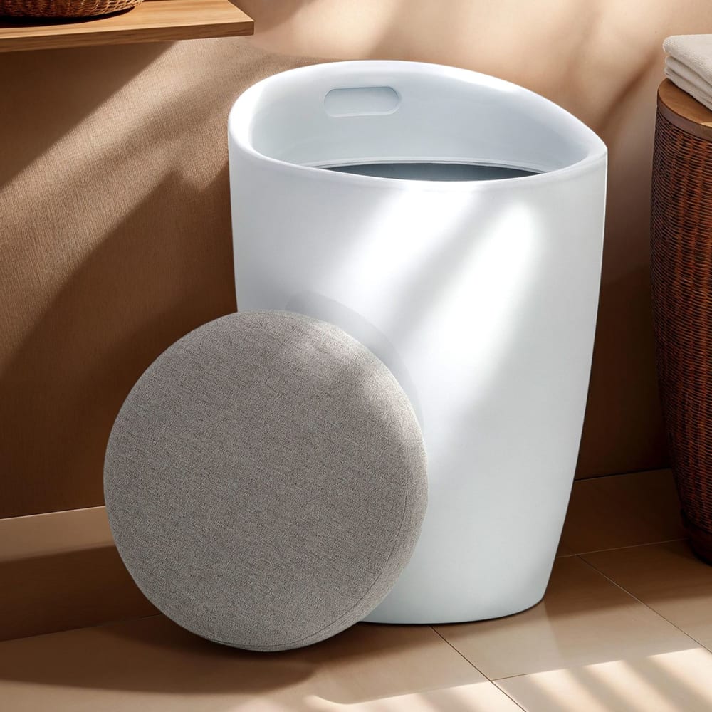 Tabouret coffre de rangement, blanc/gris - Maisons du Monde