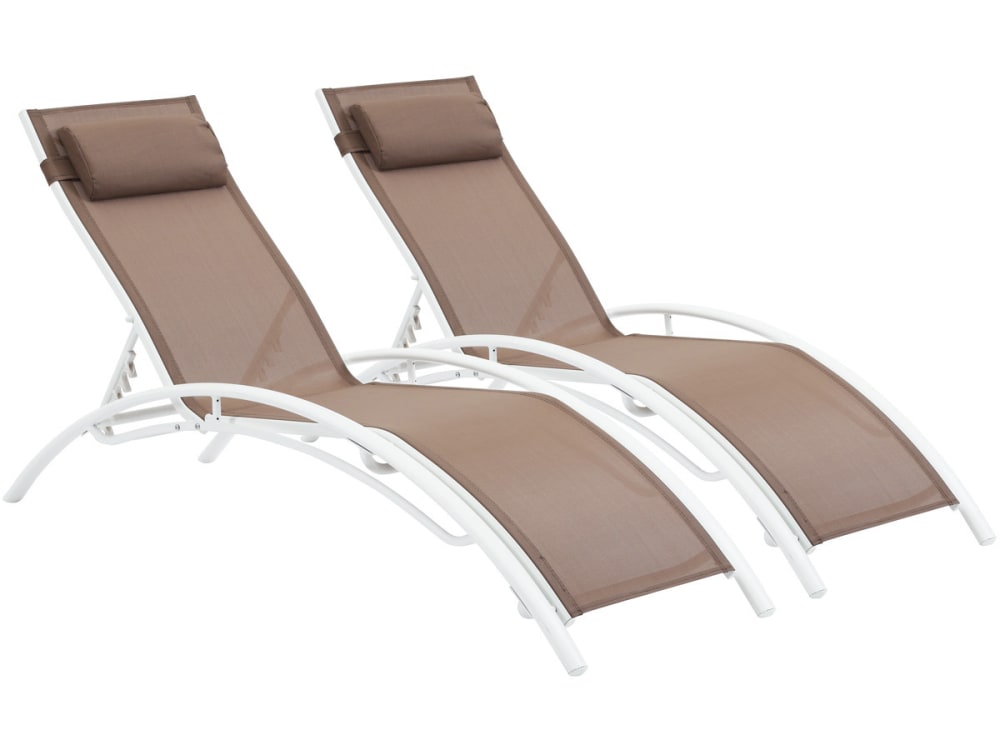 Lot de 2 bains de soleil aluminium marron 181 x 58 x 93 cm