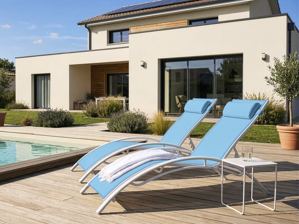 Lot de 2 bains de soleil en aluminium bleu l181 - Maisons du Monde