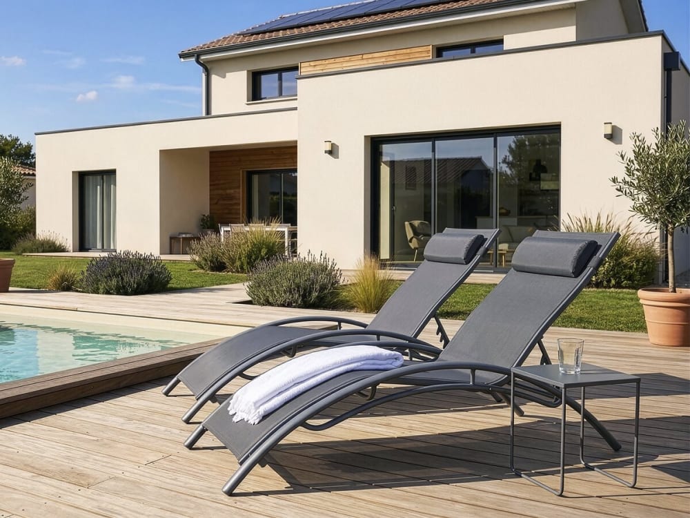 Lot de 2 bains de soleil en aluminium gris l181 - Maisons du Monde