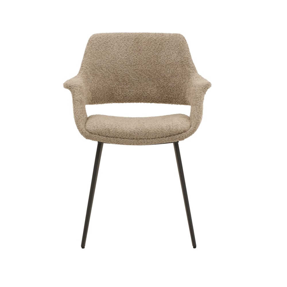 Lot de 4 chaises en tissu beige effet bouclé, pieds en métal noir