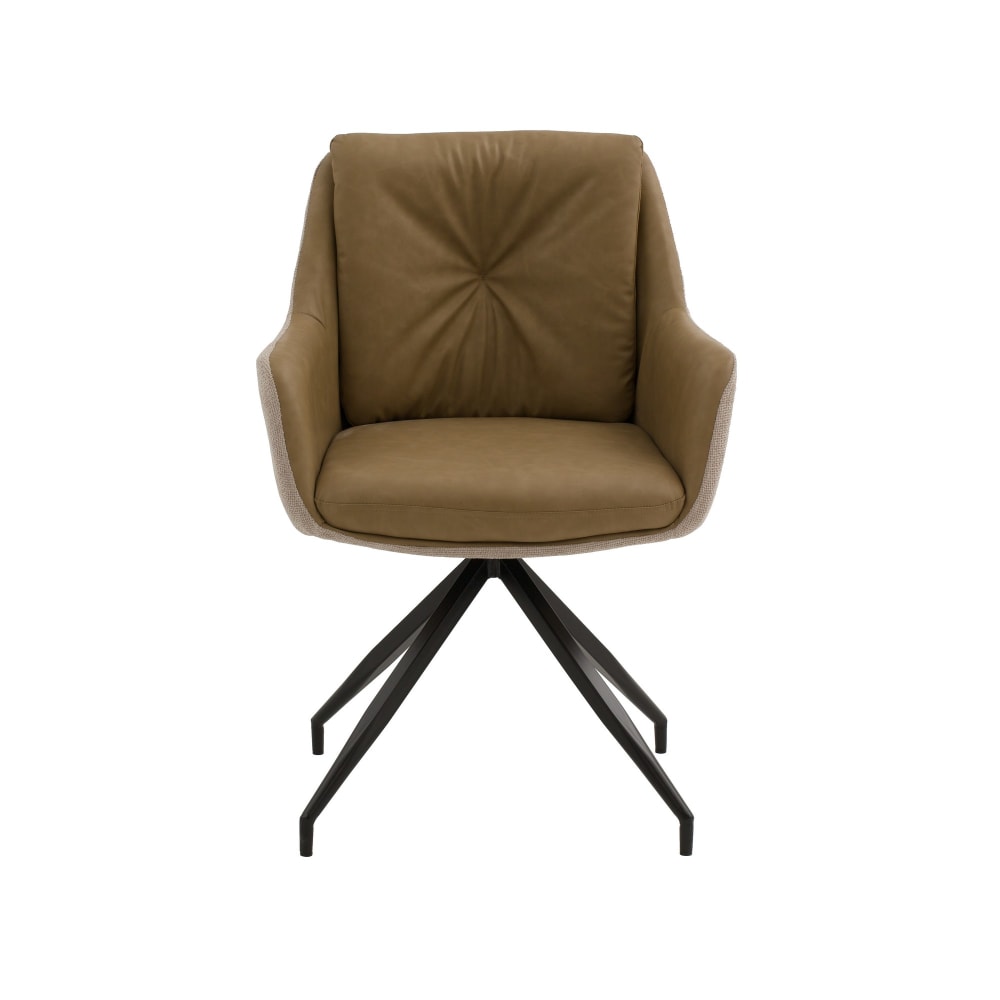 Ensemble de 2 chaises pivotantes en simili cuir marron et tissu beige