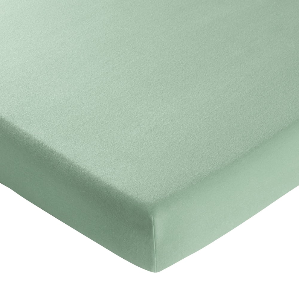 Drap-housse en coton vert amande 140x200x28cm