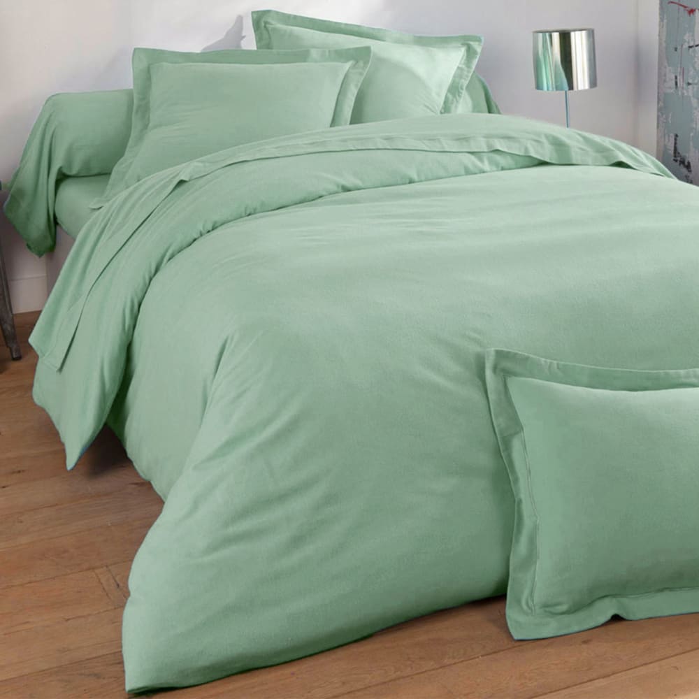 Drap-housse en coton vert amande 140x200x28cm — vue 3