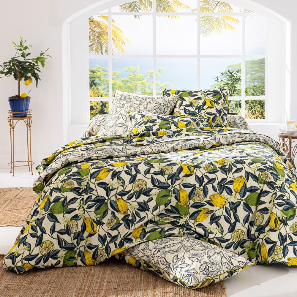 Drap-housse en coton jaune citron 140x190x28cm — vue 3