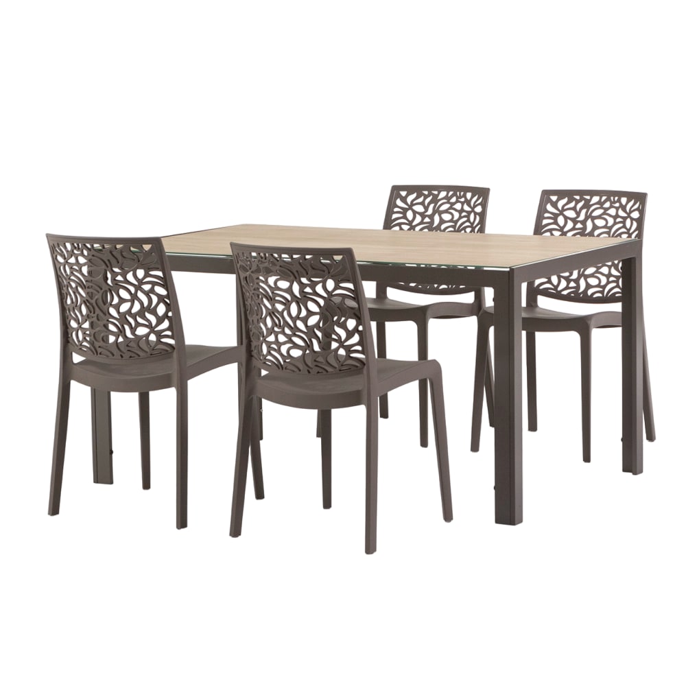 Siediti Fuori e Dentro 4-Pers. Speiseset: Tisch taupe/Holz, Stühle taupe style modern - Aluminium