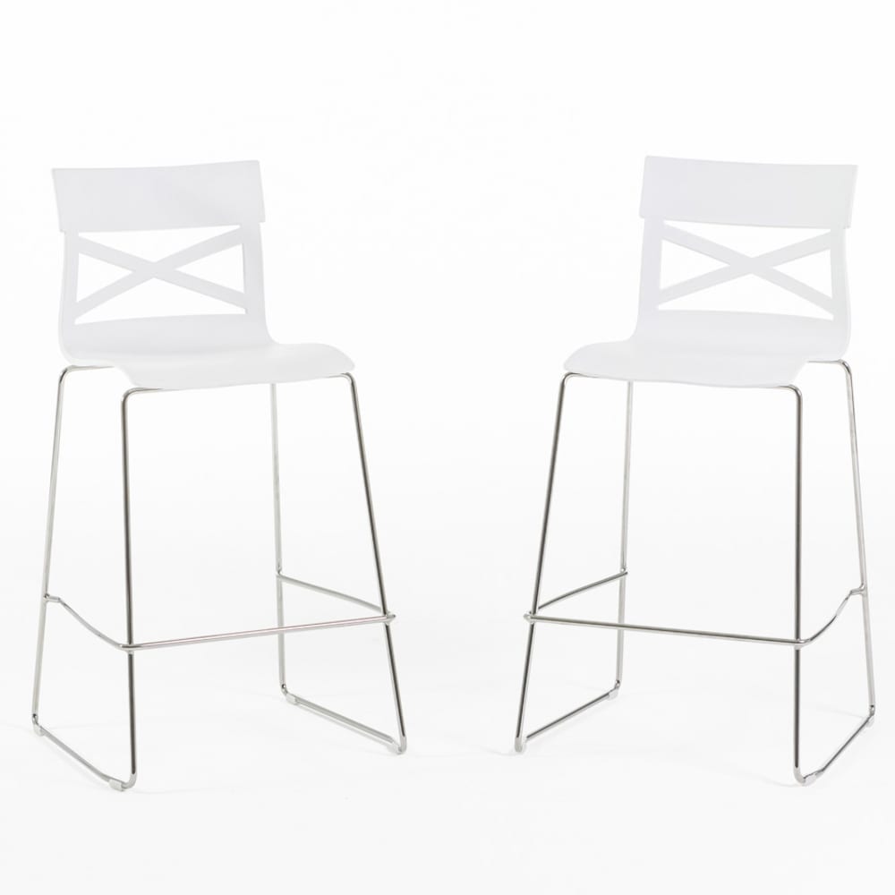 Lot de 2 tabourets de cuisine en résine avec fibre de verre blanc