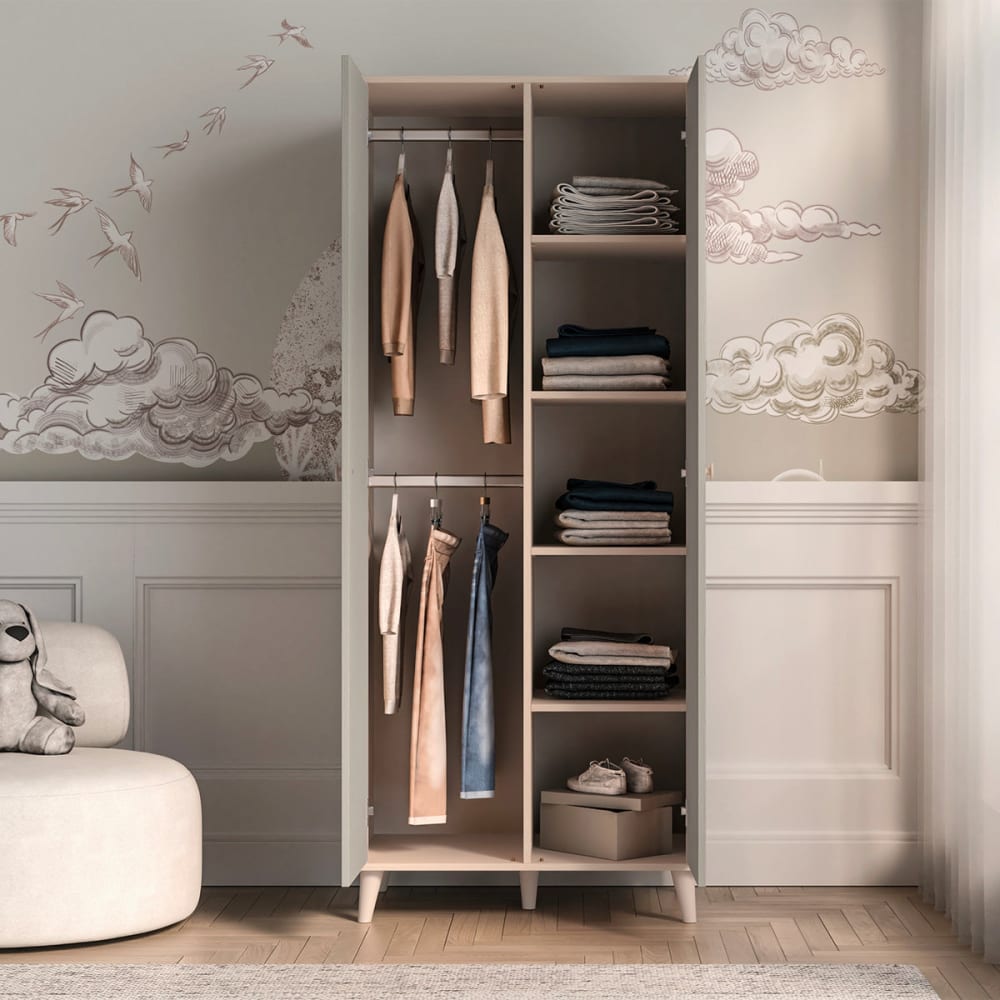 2-türiger Kleiderschrank Holz Beige - Grau - Holzeffekt - Maisons