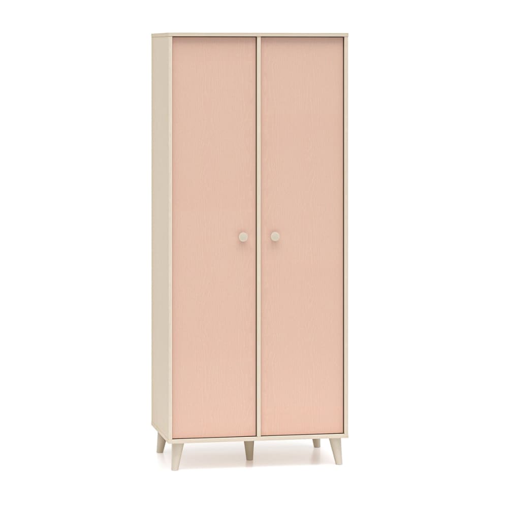 Petits meubles 2-türiger Kleiderschrank Beige Holz Beige - Korallenrosa - Holzeffekt Mehrfarbig Holz