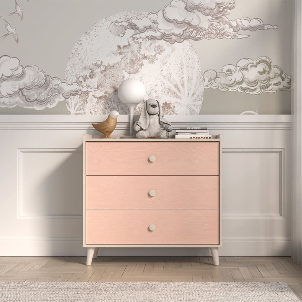 Kommode mit 3 Schubladen Beige Holz Beige - Korallenrosa -
