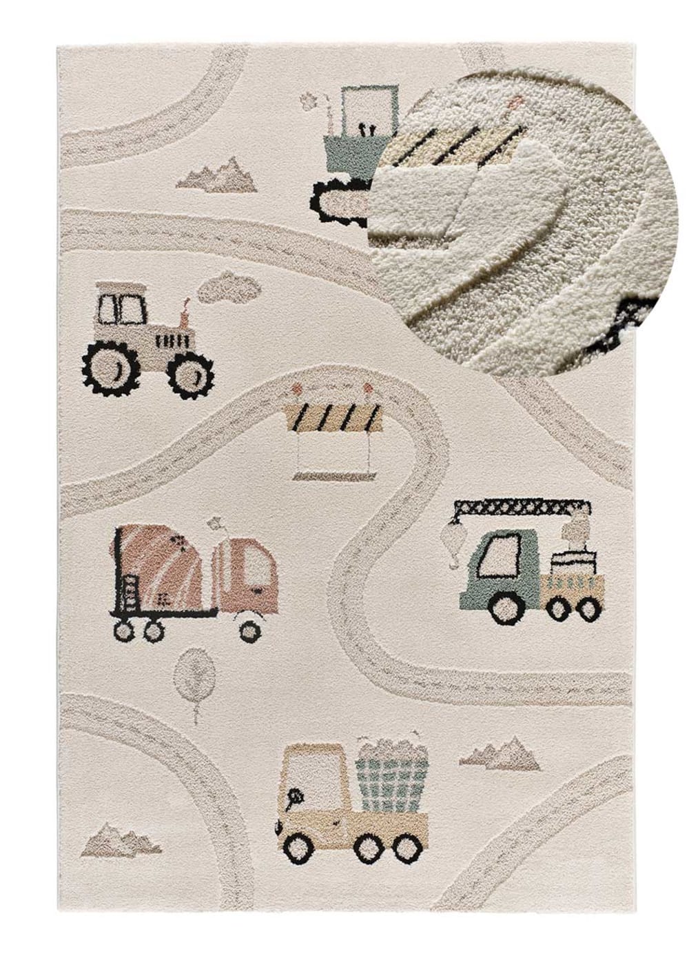 Tapis enfant circuit voiture blanc/multicolore, 120x170 cm
