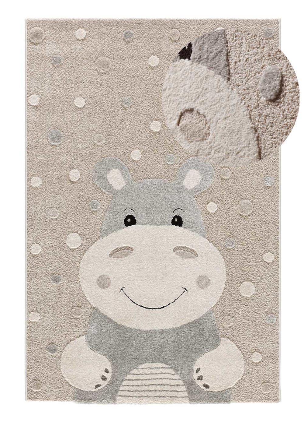 Tapis enfant hippopotame  taupe, 120x170 cm