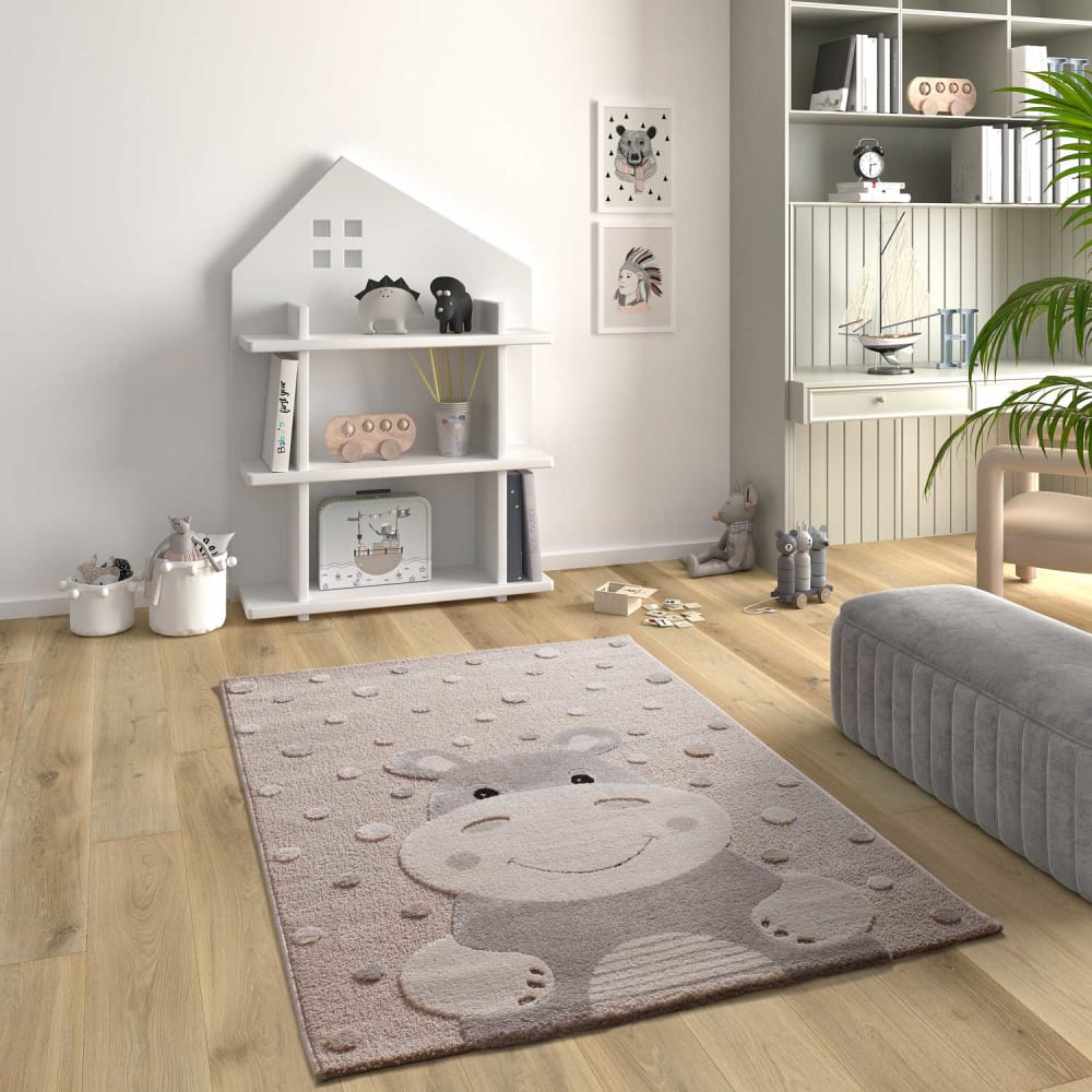 Kinderteppich, Kleinkind Nilpferd, grau, 120x170 cm - Maisons Du