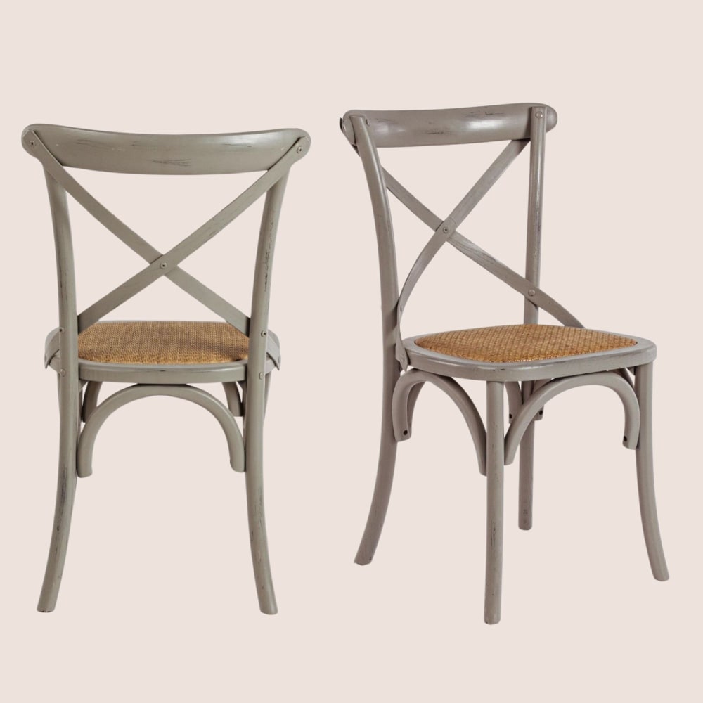 lot de 2 chaises bistrot en rotin gris